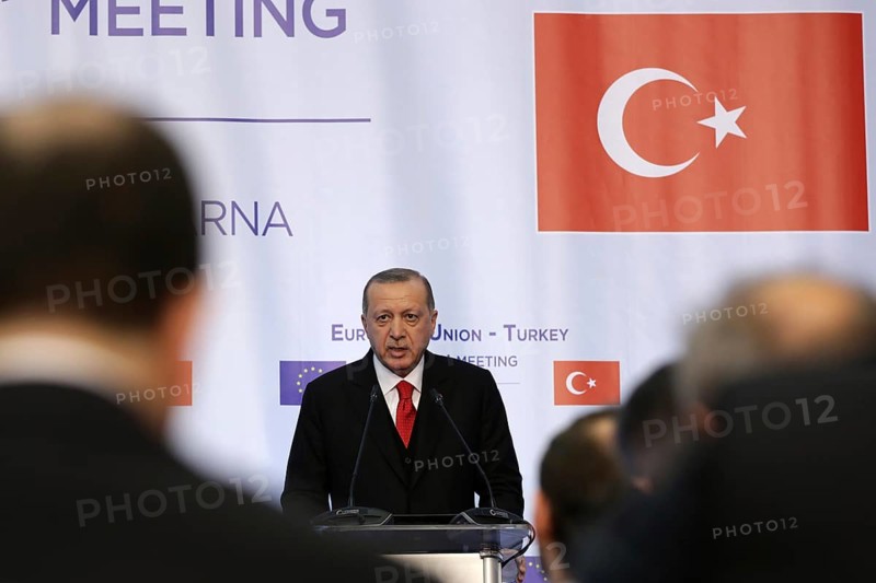 Varna, Bulgaria - March 26, 2018: Turkish President Tayyip Erdogan attends a news conference at Euxinograd residence