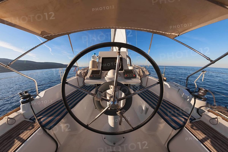 Inside the cockpit of sailing yacht