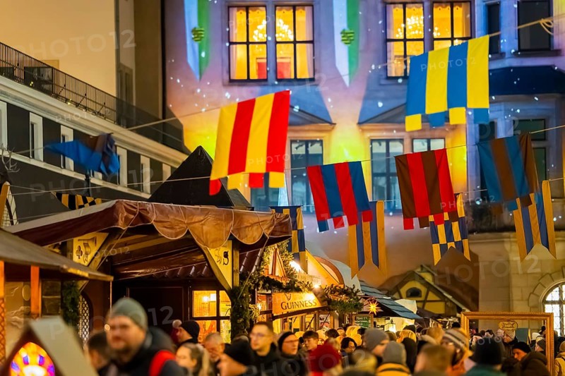 Medieval Christmas market in the stable yard of the Residenzschloss. Dresden, Saxony, Germany