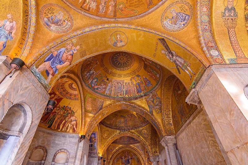 The mosaic decoration art of the interior of St Mark's Basilica, the cathedral church of Venice, Italy