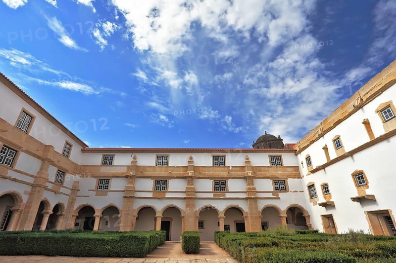 Beautifully preserved castle - palace of the Templars. Courtyard surrounded by galleries. Portugal, Tomar