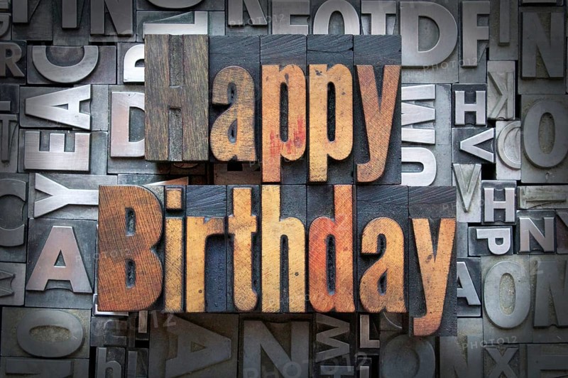 Happy Birthday written in vintage letterpress type