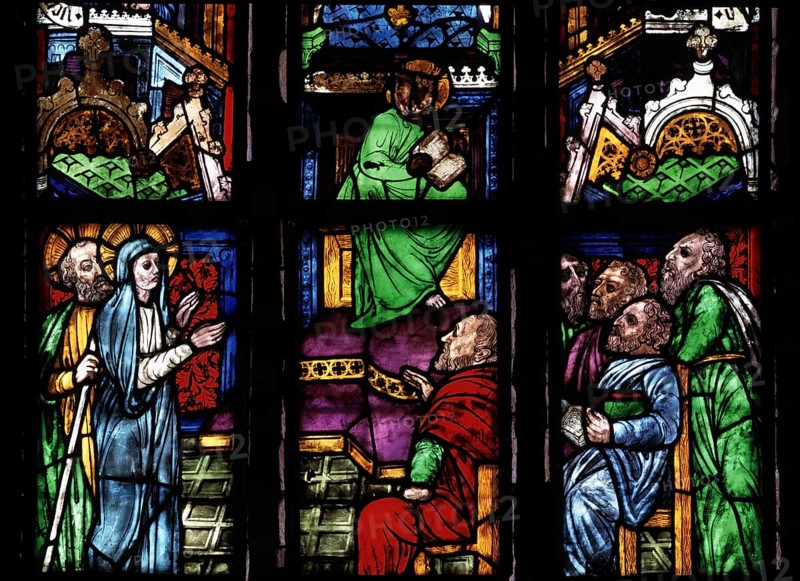 Stained glass window, detail, St, Saint, Saint