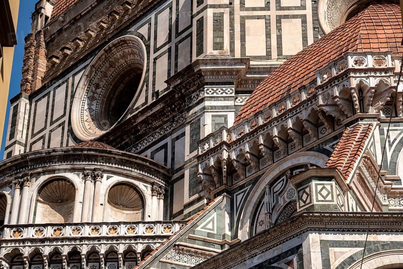FLORENCE, ITALY, SEPTEMBER 21, 2023, Neo-gothic facade of the renaissance cathedral Santa Maria del Fiore in Florence, Italy