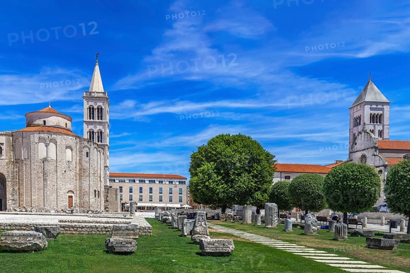 View of Roman Forum with Church of St. Donatus and St. Mary's Church, Zadar, Croatia