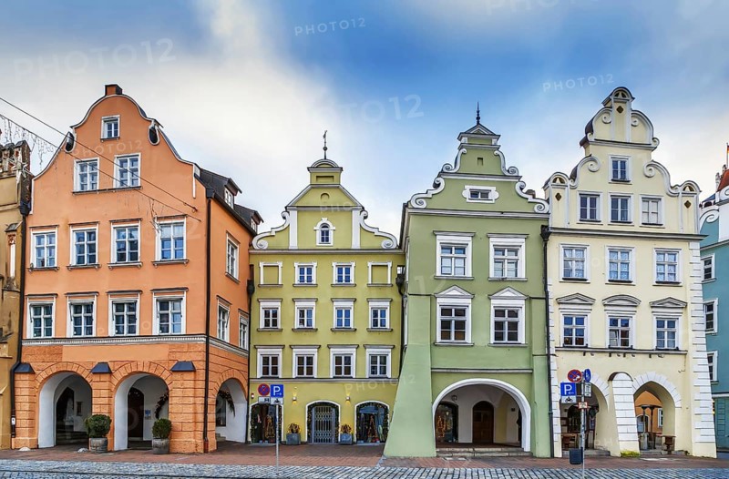 Historical houses on Altstadt street in Landshut, Germany