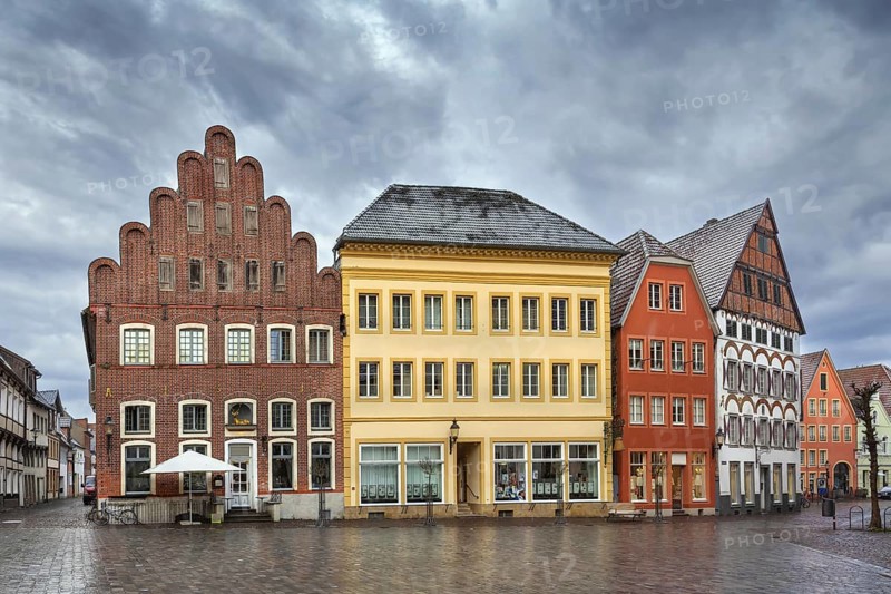 Market square with historical houses in Warendorf, Germany