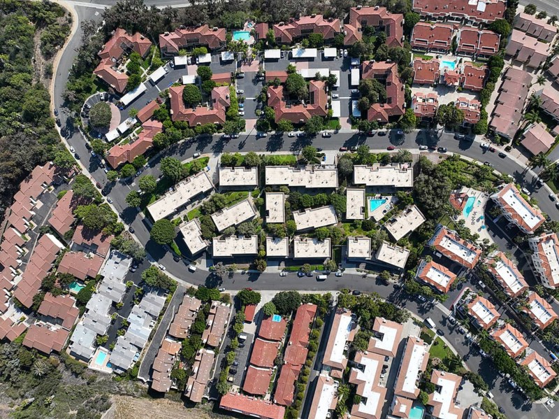Aerial view of middle class neighborhood in Carlsbad, North County San Diego, California, USA