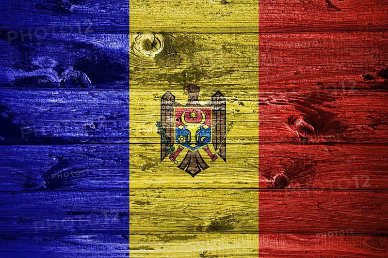 Moldova flag on wooden planks background wood flag