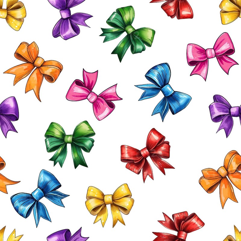 Multicolored hair bows seamless pattern on white background