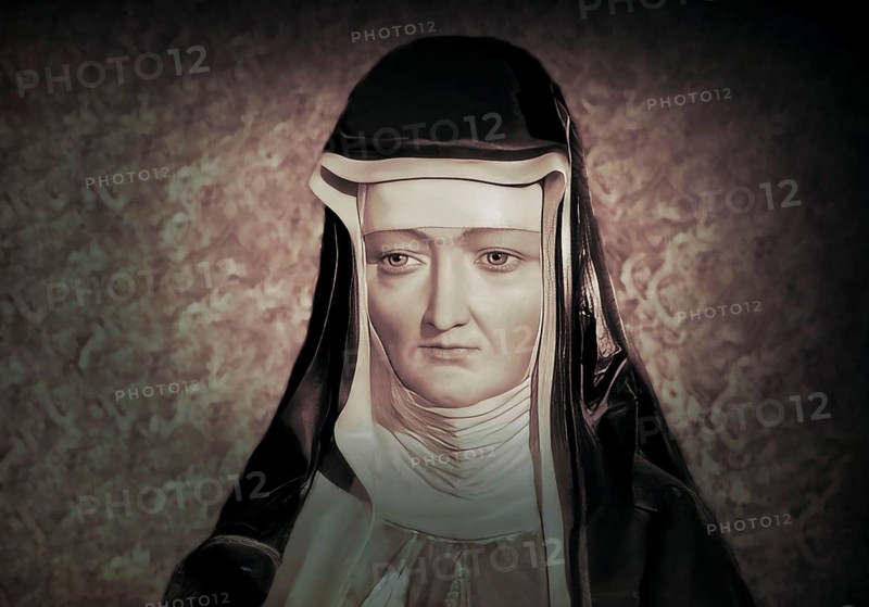 Figure of Hildegard of Bingen, Sibyl of the Rhine, 1098 – 1179, German Benedictine abbess and polymath, digitally edited