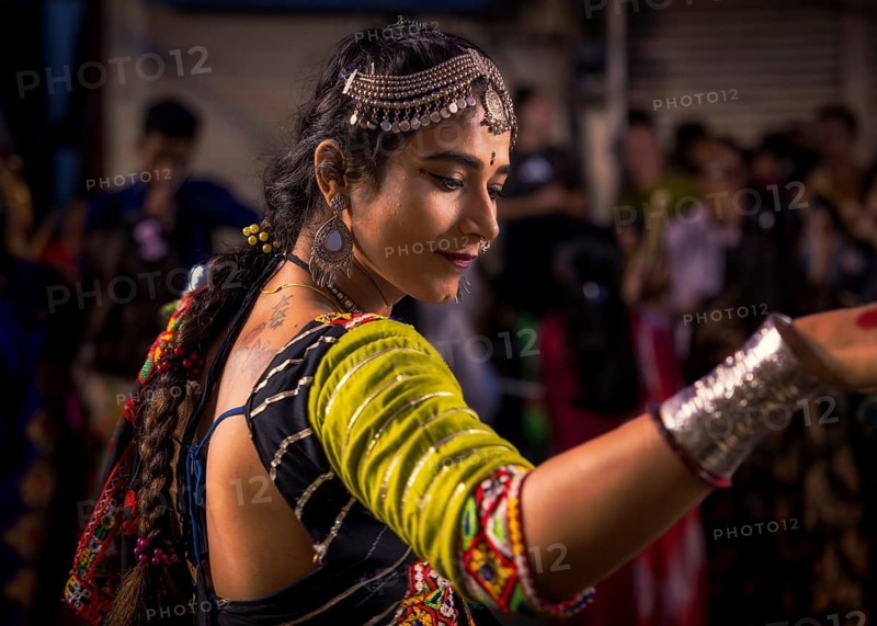 Woman participating in a traditional Garba dance, Udaipur, Rajasthan, Denmark