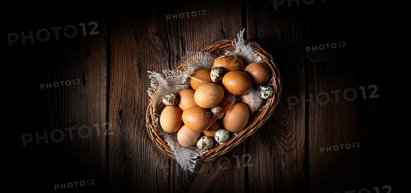 Fresh eggs straight from the farm in a basket