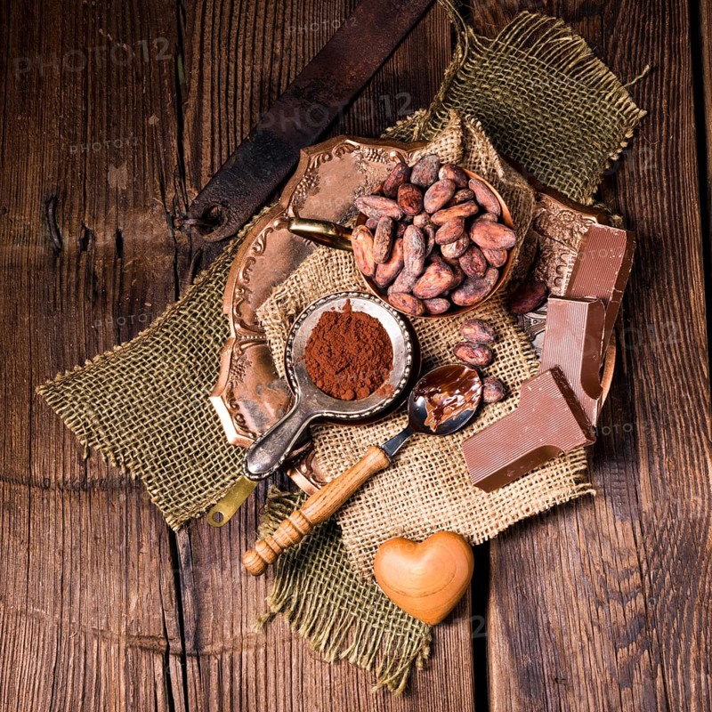 Chocolate cocoa and cocoa beans