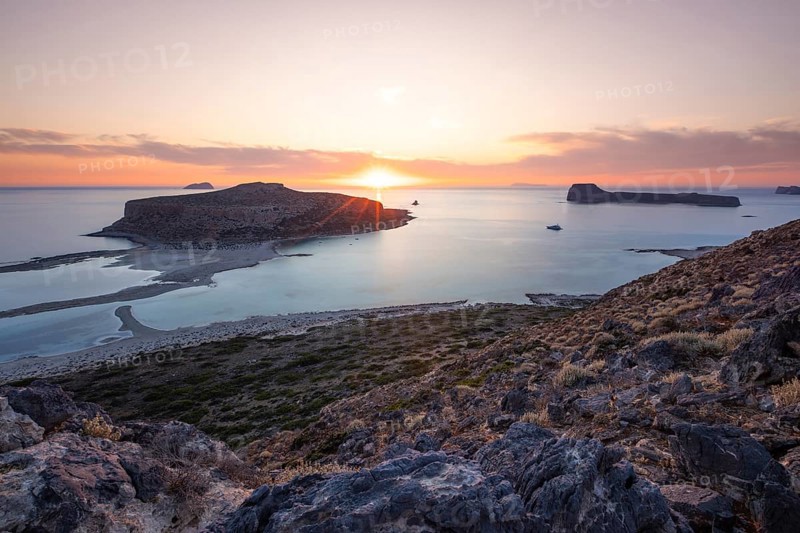 Balos beach at sunset, Crete, Greek Islands, Greece