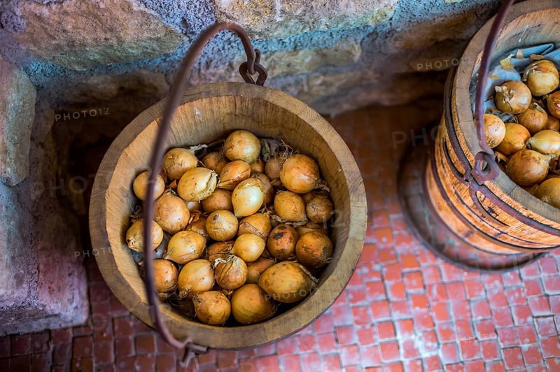Onions are stored organically in old wooden tubs Austria