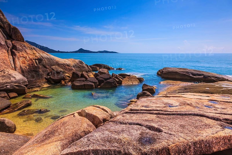 Huge stones polished smooth sea. Lamai Beach in Koh Samui, Thailand