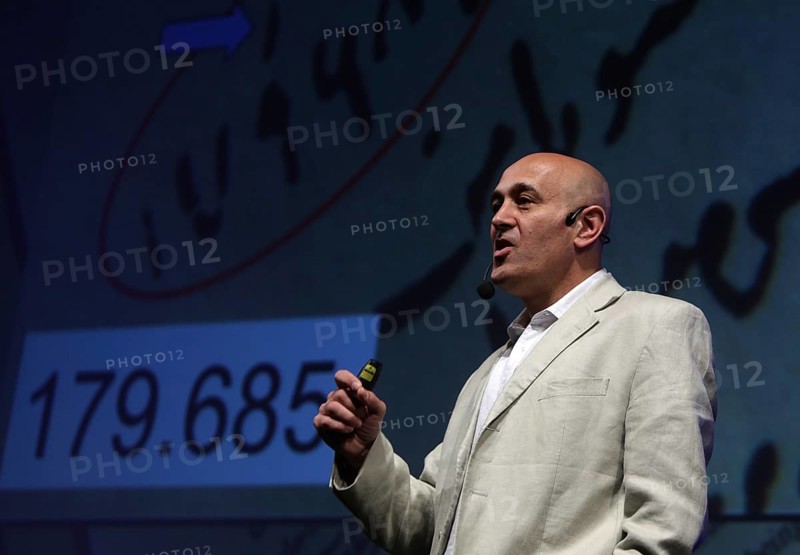 Sofia, Bulgaria - May 12, 2013: British theoretical physicist Jim Al-Khalili is lecturing at the Sofia Science Week