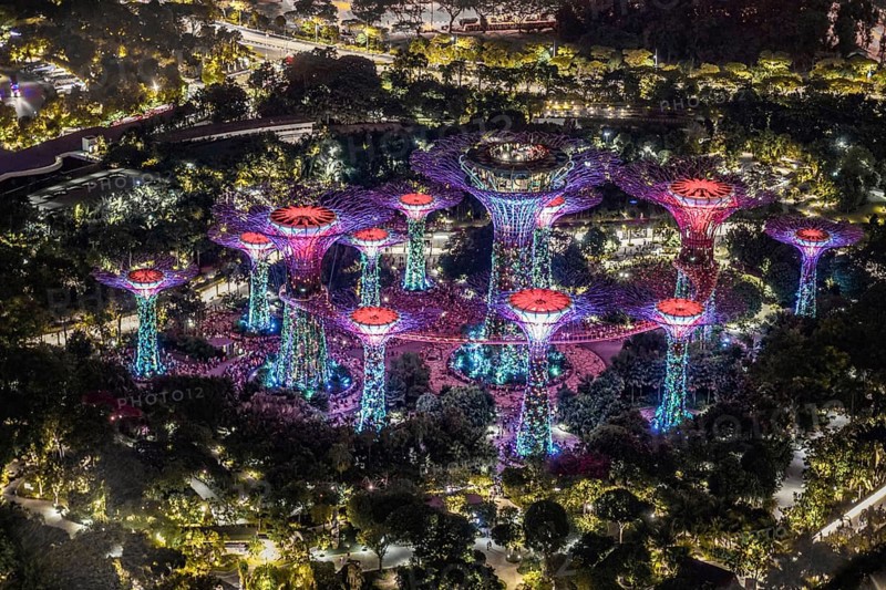 Marina Bay Sands night view from the observatory Singapore. Shooting Location: Singapore
