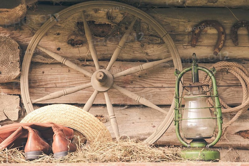 Rural retro still life. Table near the granary
