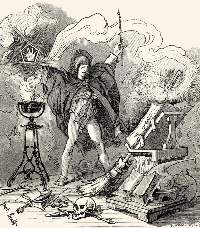 Scene from THE PUPIL IN MAGIC, der Zauberlehrling, a ballad by Johann Wolfgang von Goethe