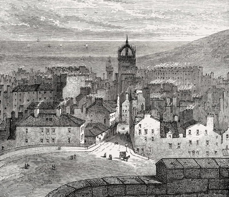 View of Edinburgh from the King's Bastion in 1825, Scotland, United Kingdom