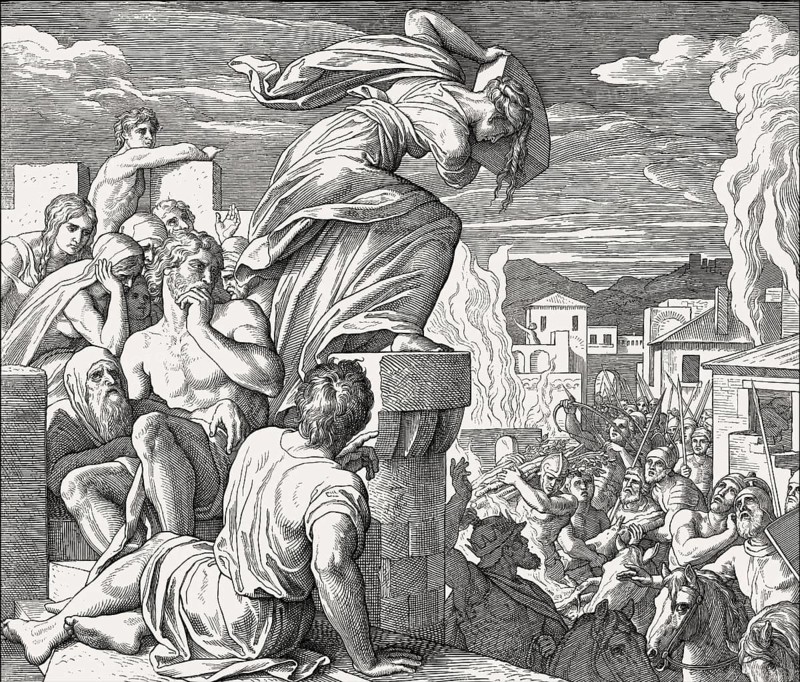 Battle of Thebaz, Death of Abimelech, Old Testament, by Julius Schnorr von Carolsfeld, 1860