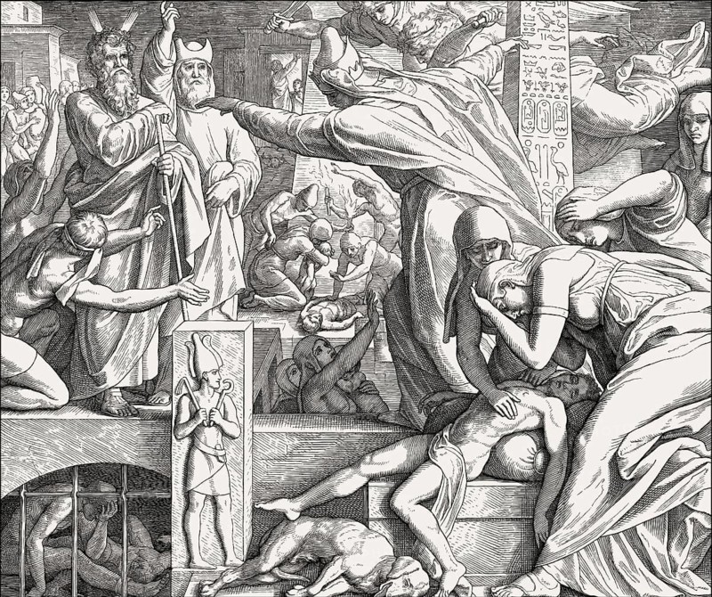 The tenth Plague: Death of Egyptians' firstborn children, Old Testament, by Julius Schnorr von Carolsfeld, 1860