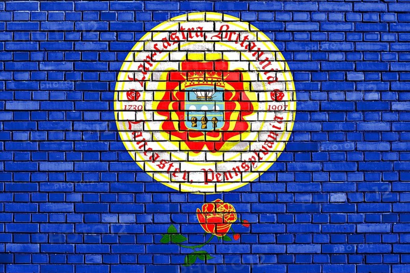 Flag of Lancaster painted on brick wall