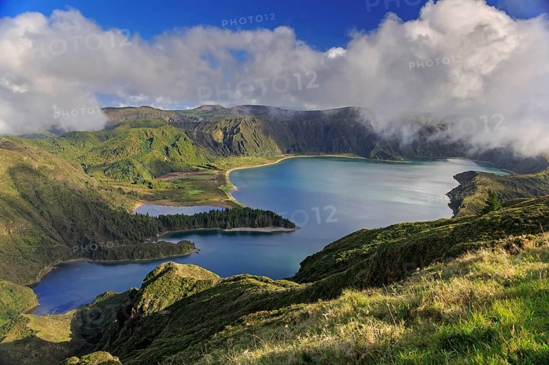 Lagoa do Fogo and green valley on San Miguel island of Azores