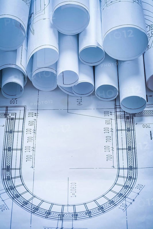 Variety of blueprint rolls construction concept