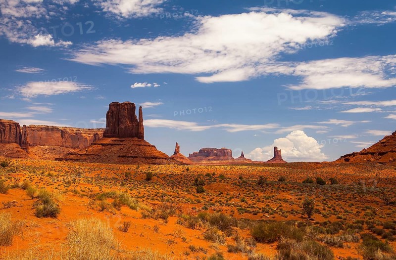 Peaks of rock formations in the Navajo Park of Monument Valley in Utah