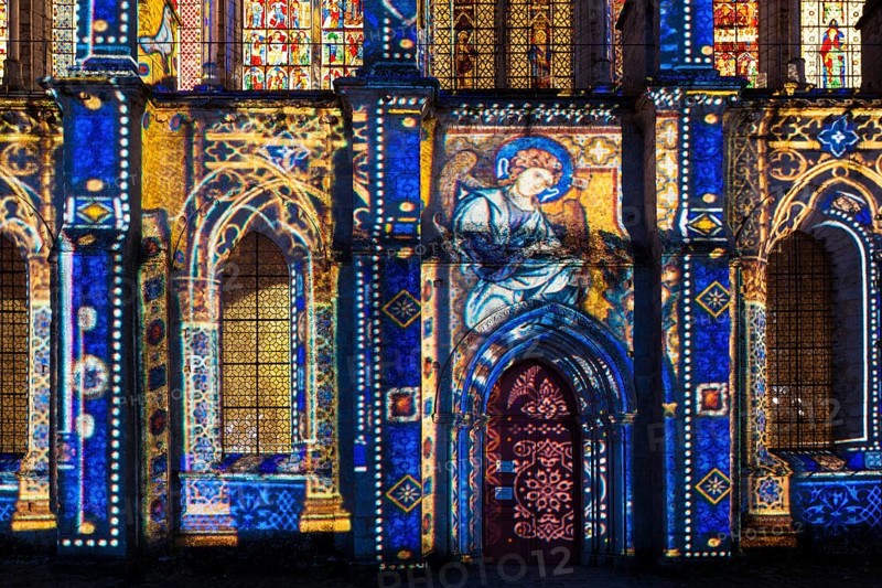 Saint Pierre Peter Church illuminated, Chartres, Eure et Loir, France