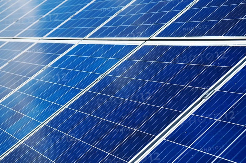 Close-up view of blue solar panels. Renewable energy