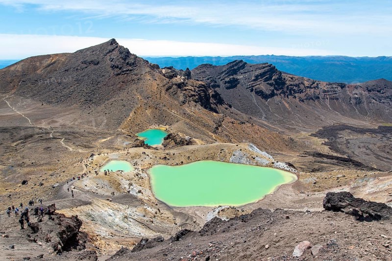 View of the Emerald Lakes at Tongariro Alpine Crossing, Northern Island of New Zealand