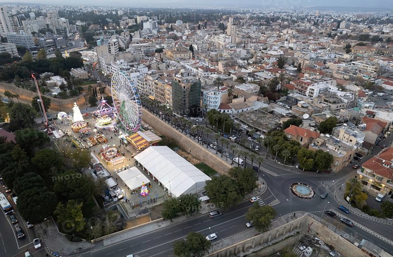 Aerial drone photograph of cityscape of Nicosia in Cyprus at sunset. European capital cities