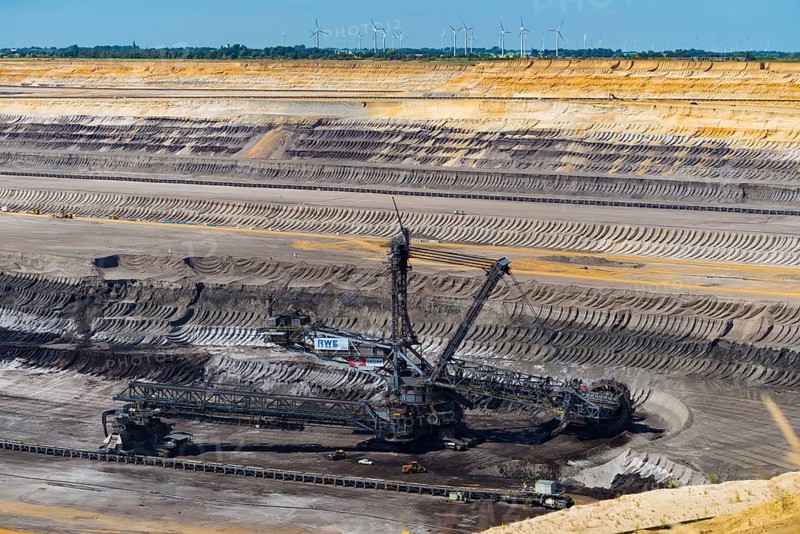 HOCHNEUKIRCH, GERMANY, JULY 7, 2018: enormous bucket-wheel excavator in an open pit lignite brown-coal mine