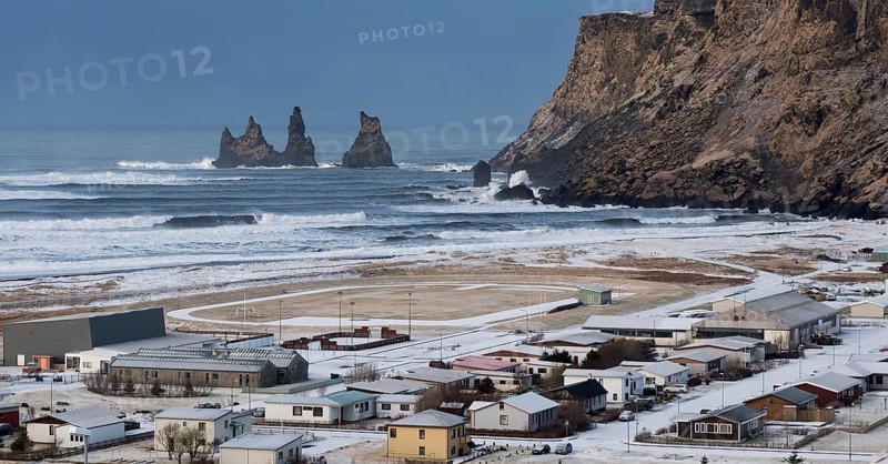 Vik I Myrdal village in Iceland covered in snow in spring