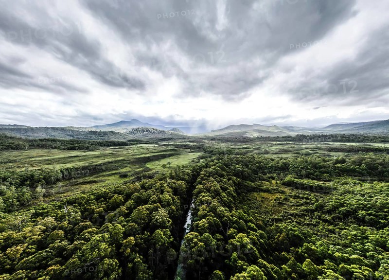 The area around Esperance River Forest Reserve on a stormy summer's day in Southwest National Park near Dover, a World Heritage Area in Tasmania Australia