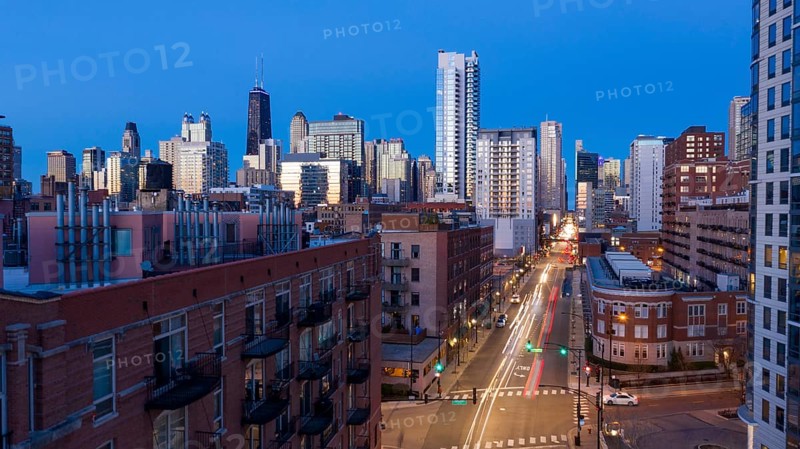 Aerial view of a cross section of the urban metropolis that is Chicago Illinois