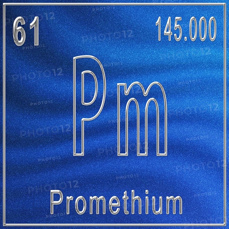 Promethium chemical element, Sign with atomic number and atomic weight, Periodic Table Element
