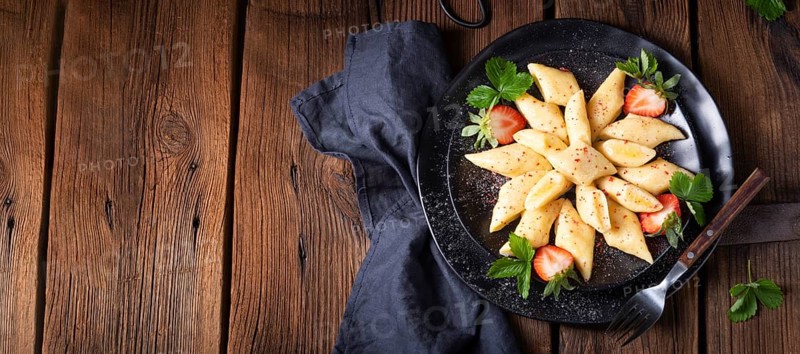 Kopytka Polish potato dumplings with strawberries