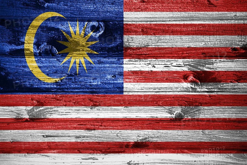 Malaysia flag on wooden planks background wood flag