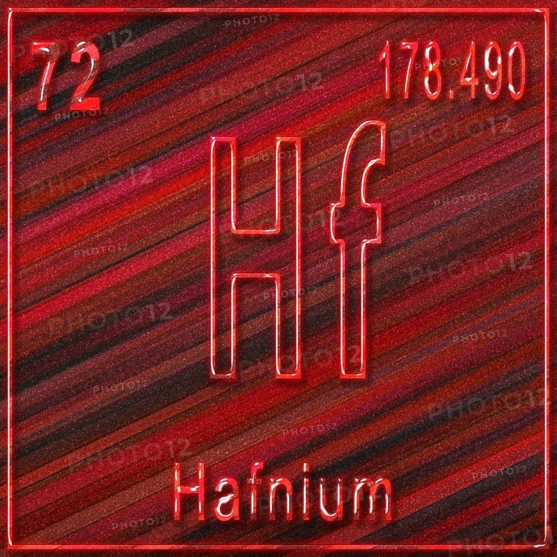 Hafnium chemical element, Sign with atomic number and atomic weight, Periodic Table Element