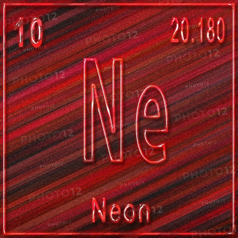 Neon chemical element, Sign with atomic number and atomic weight, Periodic Table Element