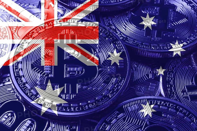 Australia bitcoin flag, national flag cryptocurrency concept black background