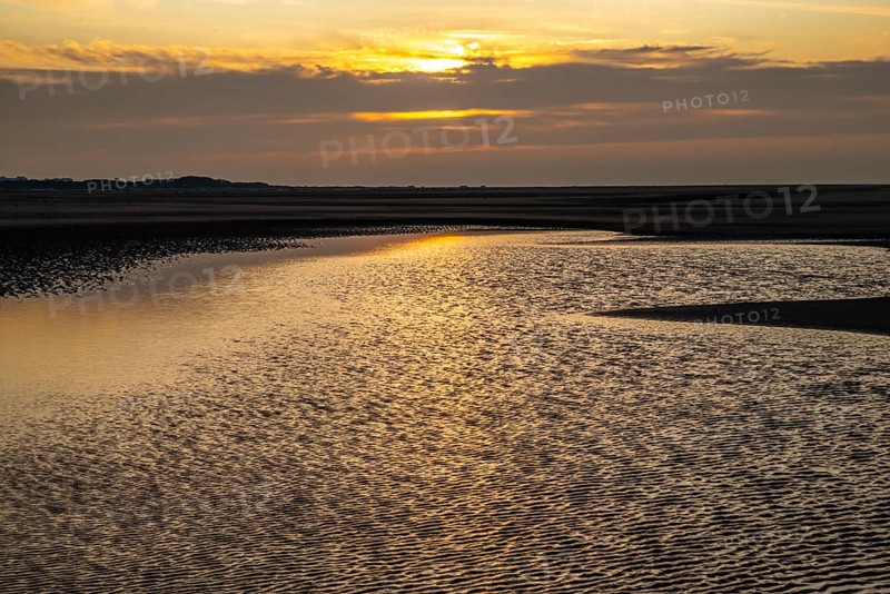 Sunset over the North beach of Borkum with beautiful light