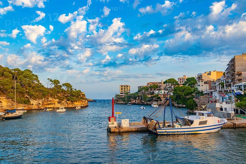 Panoramic view of the bay and the marina of Cala Figuera on Mallorca in Spain