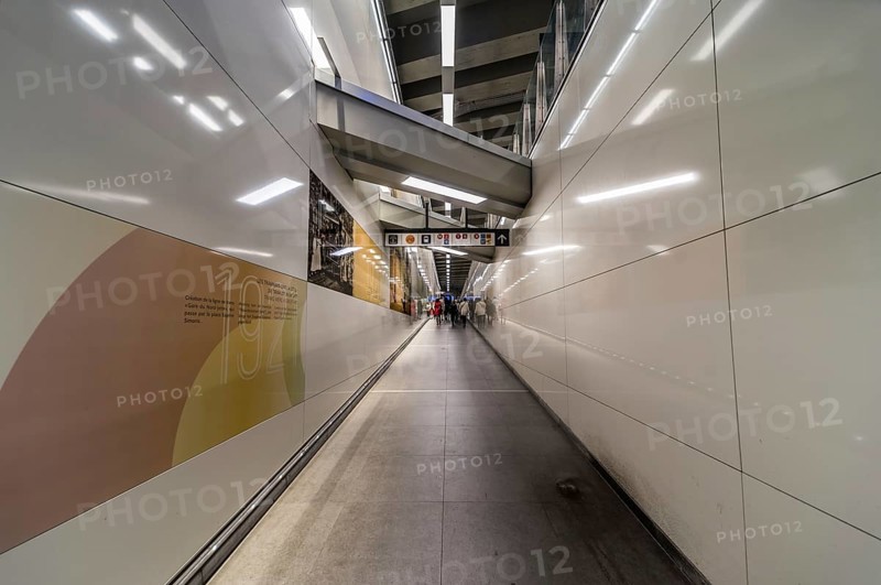 Koekelberg, Brussels Capital Region, Belgium, 09 25 2019 The pedestrian hallway of the metro and tramway hub of the Elisabeth Simonis public transport station