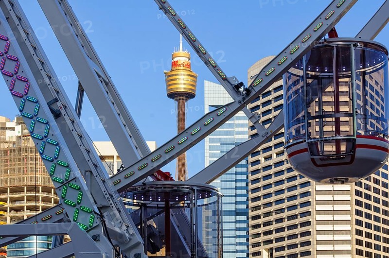 The Darling Harbour Ferris Wheel and the Sydney Tower, Sydney, NSW, Australia